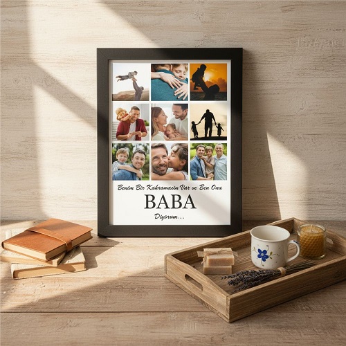 Kişiye Özel 9 Fotoğraflı Babalara Özel Tasarım Çerçeve
