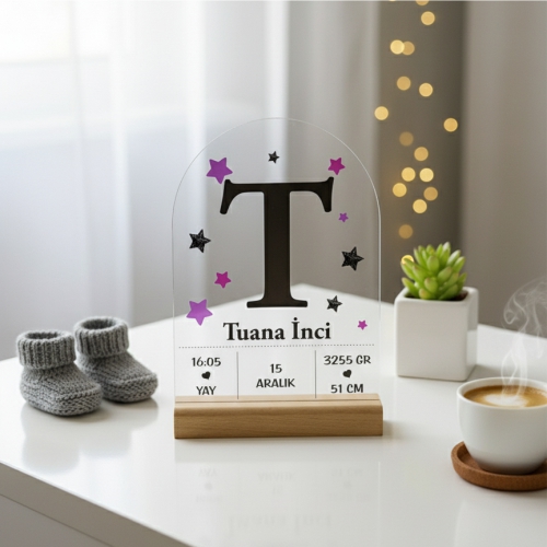 Masa Üstü Pleksi Bebek Doğum Kartı