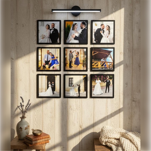 9 Adet Tablo - Siyah (Led Işık Hediyeli)