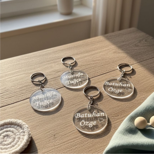 Şeffaf Yuvarlak Pleksi Anahtarlık - 2 Adet