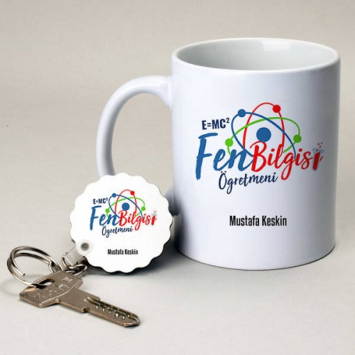 Fen Bilgisi Öğretmenine Hediye Kupa ve Anahtarlık