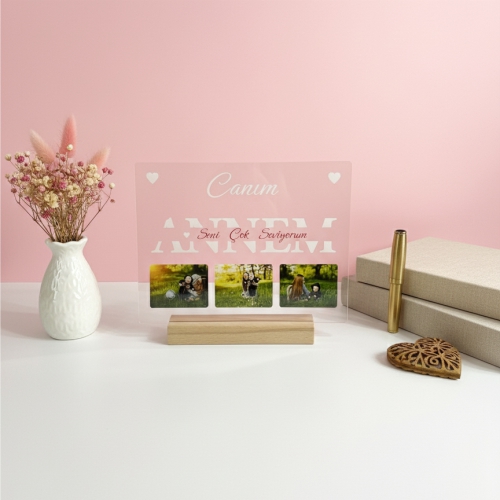 Annem Yazılı Masa Üstü Standlı Pleksi