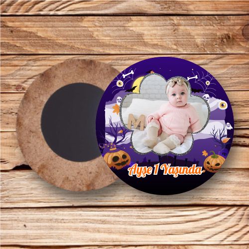 Halloween Boo Temalı Ahşap Daire Magnet