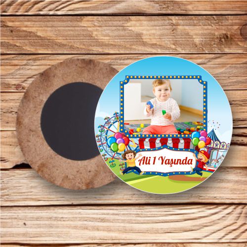 Lunapark Temalı Ahşap Daire Magnet